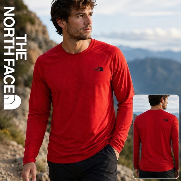 The North Face Other - The North Face Mens FlashDry Long Sleeve Running Hike Shirt Mens M Red Outdoor
